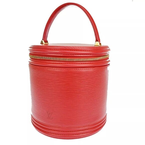 Auth LOUIS VUITTON LV Logo Cannes Hand Vanity Bag Epi Leather Red